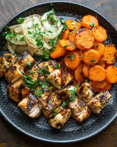 Savory Herb Grilled Chicken with Caramelized Carrots & Sautéed Onions 🍗🥕🧅 Prep Time: 15 minutes C...