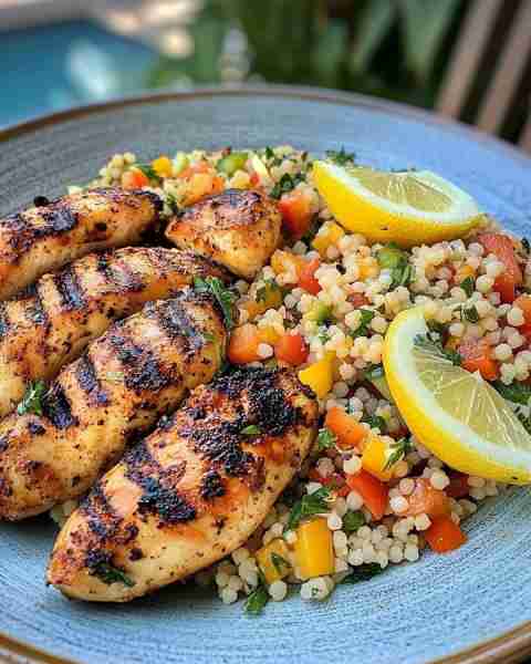 Zesty Grilled Chicken & Rainbow Couscous Bowl 🍗 Prep Time: 20 minutes Cook Time: 15 minutes Serving...