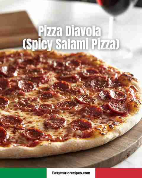 🇮🇹 Pizza Diavola (Spicy Salami Pizza) A fiery pizza topped with spicy salami slices. Ingredients Piz...