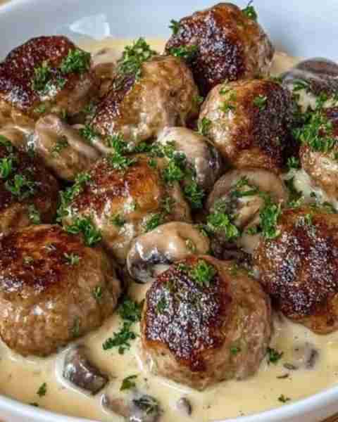 Homemade Meatballs with Mushroom Cream Sauce Ingredients: For the Meatballs: 1 lb ground beef ½ lb g...