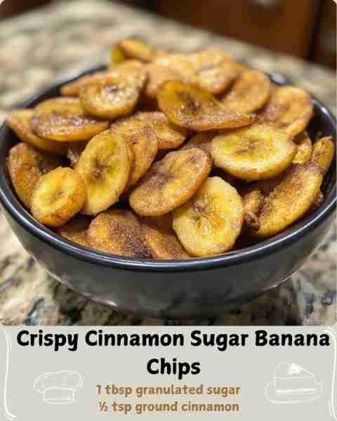 🍌 Crispy Cinnamon Sugar Banana Chips 🍌 Ingredients: 2 large slightly underripe bananas (firm, not...