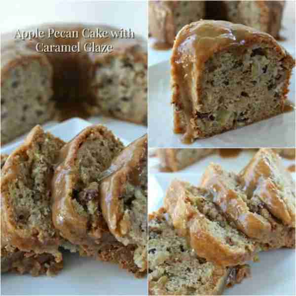 Apple Pecan Cake with Caramel Glaze! The cake oozes with caramel goodness, has scrumptious apple fla...