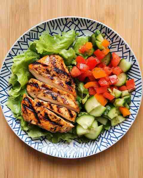 🥗 Fresh Grilled Chicken Salad Bowl with Cucumber-Tomato Mix 🍗🌿 Prep time: 15 mins Cooking time: 1...