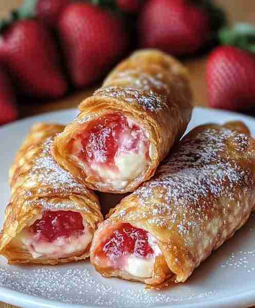 STRAWBERRY CHEESECAKE EGGROLLS A Crispy Dessert Twist You’ll Crave Ingredients: 1 package egg roll...