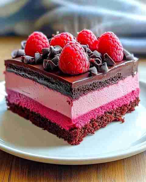 🍫🍓 Chocolate Raspberry Mousse Cake 🍓🍫 📝 Ingredients: Chocolate Cake Base: 1 cup 🌾 all-purpose...