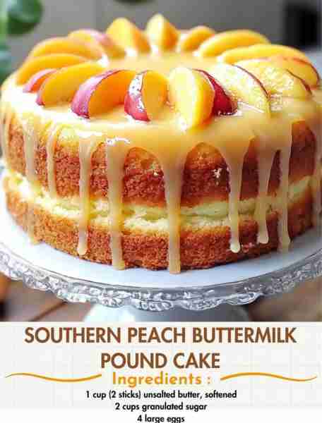 Southern Peach Buttermilk Pound Cake Ingredients: 1 cup (2 sticks) unsalted butter, softened 2 cups...