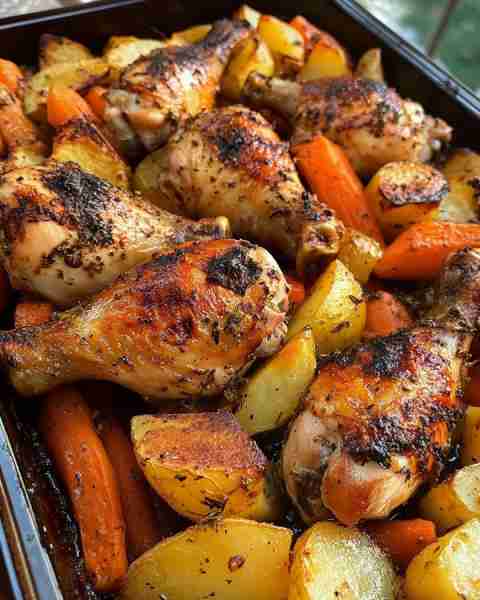 🍗 One-Pan Herb Roasted Chicken Drumsticks with Potatoes & Carrots 🥔🥕 Prep time: 15 mins Cooking t...