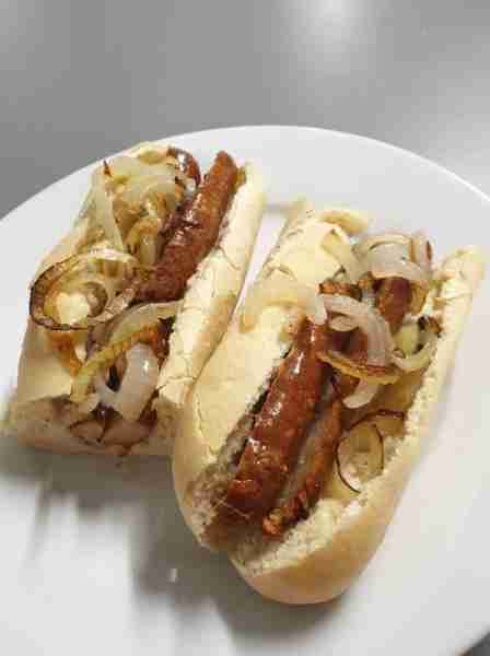 Sausage baguette and onions...£2.20
