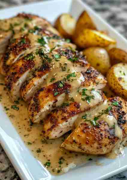 🍯🌶️🐔🥔🍄🌟 Hot Honey Greek Garlic Chicken Alfredo with Truffle-Parmesan Potatoes This opulent dish...
