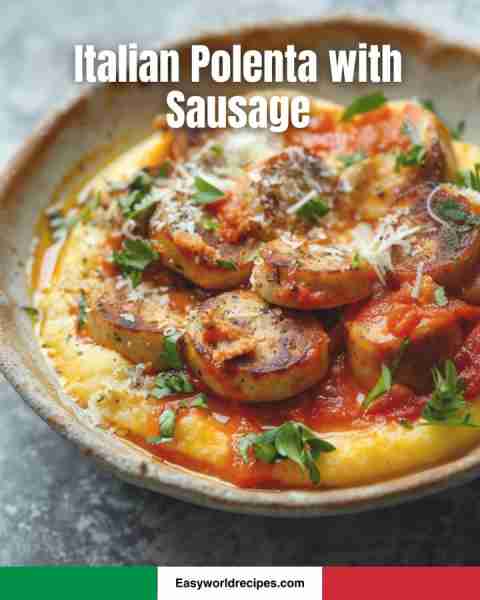 🍽 Italian Polenta with Sausage 🇮🇹🌽 Creamy polenta topped with hearty sausage ragù—rustic Italian co...