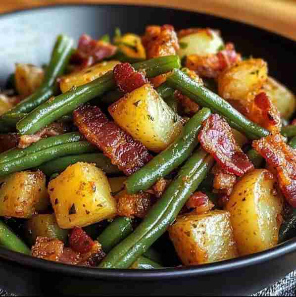 Country Ranch Green Beans & Potatoes with Bacon 🥔🥬🥓 A down-home side dish made with crispy bacon,...