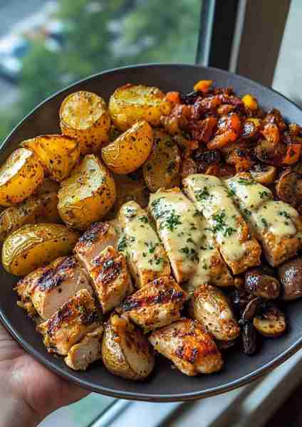 🍋🌿🐔🥔🧀🍄 Tuscan Lemon Garlic Chicken Alfredo & Parmesan Potatoes with Creamy Sun-Dried Tomato Mu...