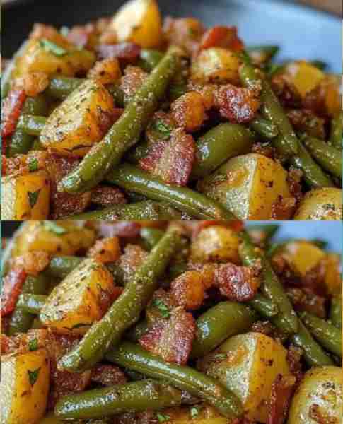 Country Ranch Green Beans and Potatoes with Bacon 🥔🥬🥓 Ingredients: 1 lb fresh green beans, trimme...