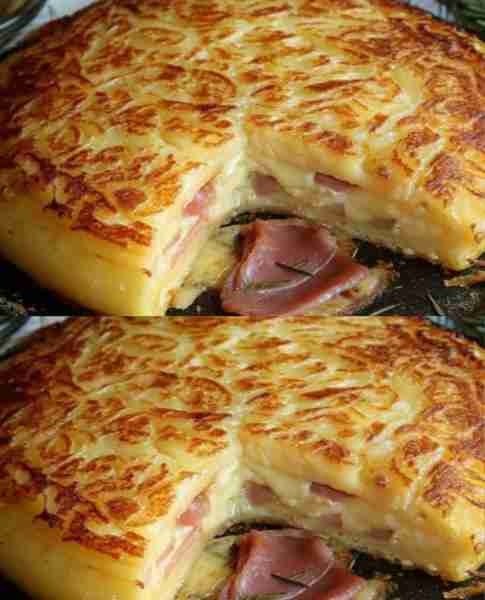 Ham & Cheese Stuffed Potato Cake Ingredients : - 500 grams of potatoes - 200 grams of ham cut into c...