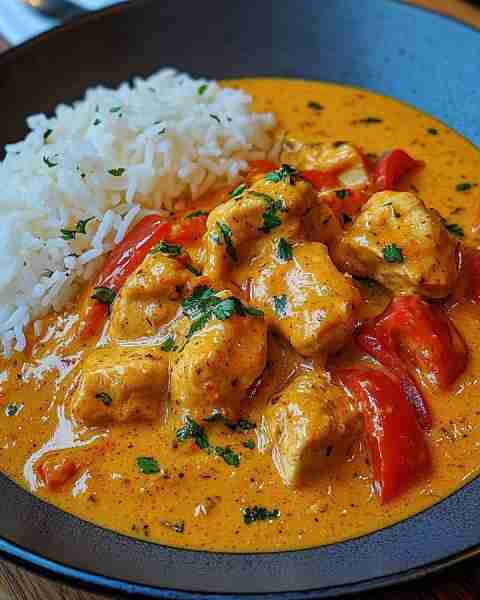 Creamy Chicken Paprika Dream with Rice 🍛🌶️ Prep Time: 15 minutes Cook Time: 20 minutes Servings: 2–...