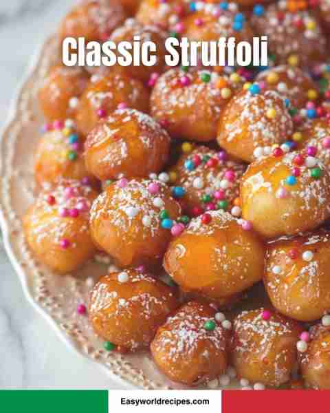 🍯 Classic Struffoli 🇮🇹🎄 Crispy fried dough balls coated in honey and sprinkles—a festive Neapolita...