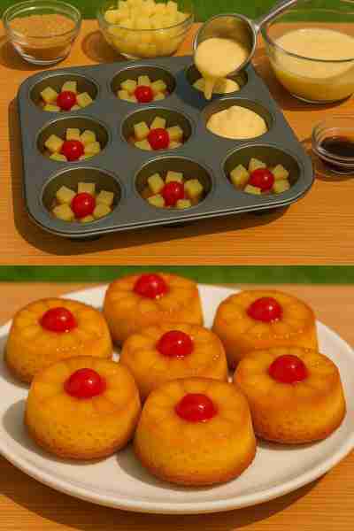Pineapple Upside-Down Cupcakes Ingredients (U.S. measurements): • ½ cup light brown sugar • 2 tables...
