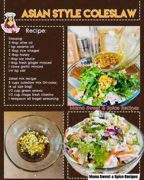 So easy Asian Style Coleslaw with homemade Salad Dressing Delicious mix you will enjoy! Great as sid...
