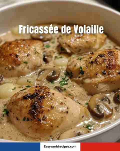 🍗 Fricassée de Volaille A French classic—tender chicken simmered in a creamy mushroom sauce with pe...