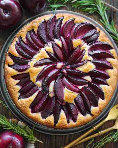 Super Simple Plum Greek Yogurt Cake.💜💜Only 20 minutes of prep (made in 9x3 springform pan).