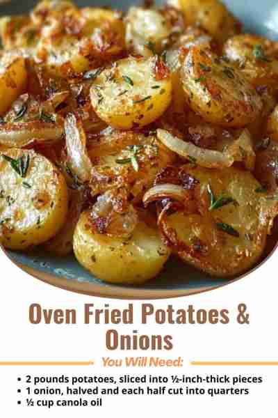 Oven Fried Potatoes & Onions Ingredients: 2 pounds potatoes, sliced into ½-inch-thick pieces 1 onion...