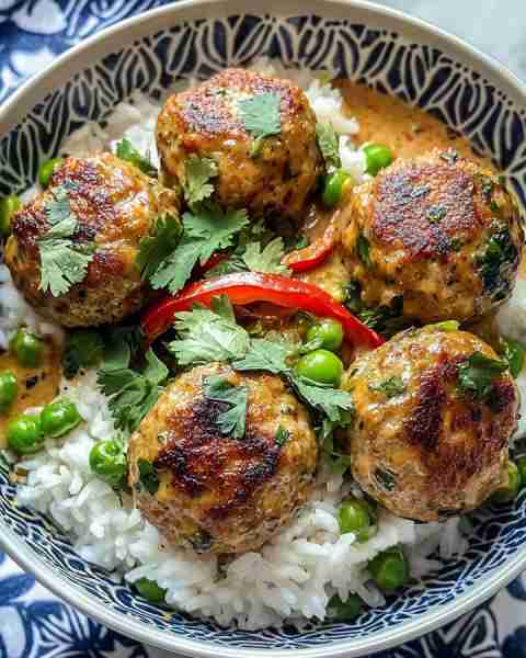 🌿 Thai-Inspired Chicken Meatballs with Coconut Curry & Rice 🍛🍗🥥 Prep Time: Moderate Cooking Time...