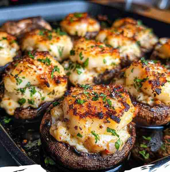 Stuffed Scallop Mushrooms: Ingredients: 12 large mushrooms (portobello or cremini work well) 1 lb se...