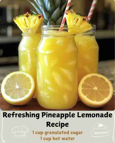 🍋 Refreshing Pineapple Lemonade Recipe 🍍 Ingredients: 1 cup fresh lemon juice (about 6–7 lemons) 4...