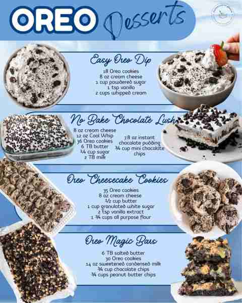 Milk's favorite cookie repurposed into 4 fun desserts! Oreo Desserts 💙🤍 💙 Easy Oreo Dip 18 Oreo c...