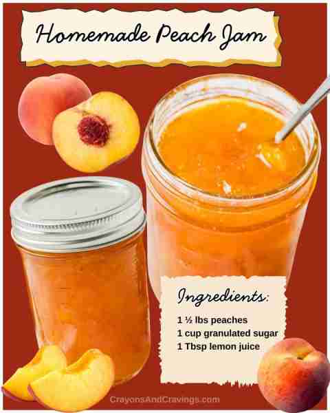 Homemade Peach Jam 🍑 1 ½ lbs peaches 🍑 1 cup granulated sugar 🍑 1 Tbsp lemon juice