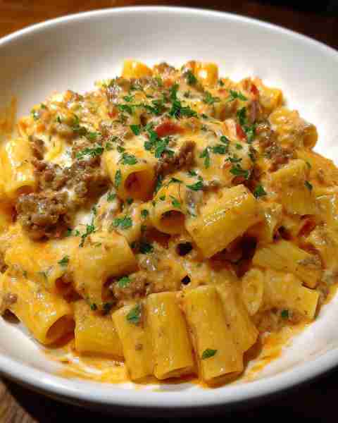 Creamy Velveeta Beef Rigatoni Skillet with Rotel and Cream Cheese Ingredients: 2.25 lbs ground beef...