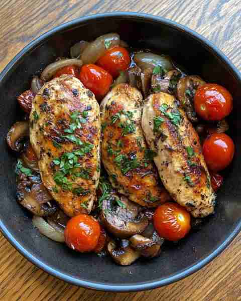 🍗 Epic One-Pan Herbed Chicken & Tomato Rice Skillet 🍅🔥 Prep Time: 15 min Cooking Time: 35 min Ser...