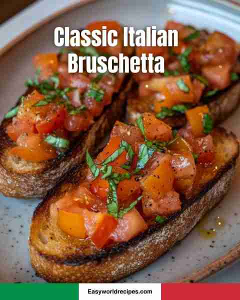 🍞 Classic Italian Bruschetta 🇮🇹🍅 Toasted bread topped with juicy tomatoes, garlic, basil, and oliv...