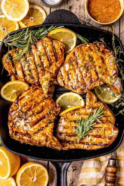 Grilled Pork Chops with Dijon-Honey Herb Marinade.🍋🌿