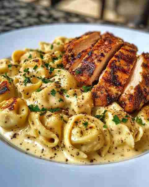 Next-Level Creamy Garlic Tortellini with Blackened Chicken 🍝🔥 Prep Time: 15 minutes Cooking Time:...