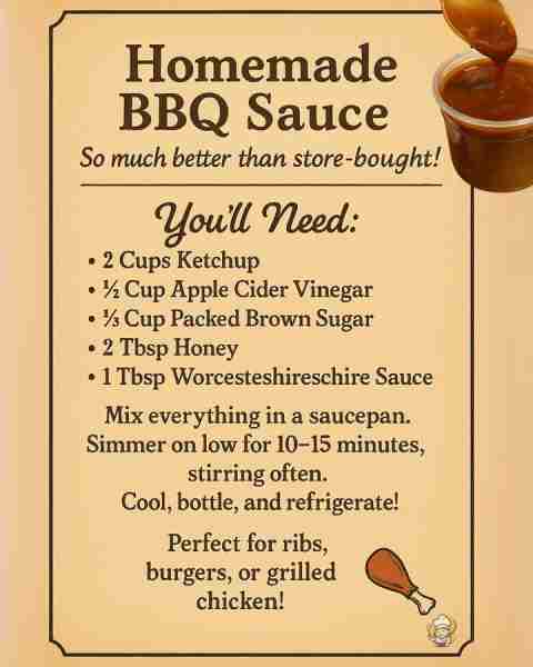 🔥 Homemade BBQ Sauce – So much better than store-bought! 🧂 Ingredients: • 2 Cups Ketchup • ½ Cup A...