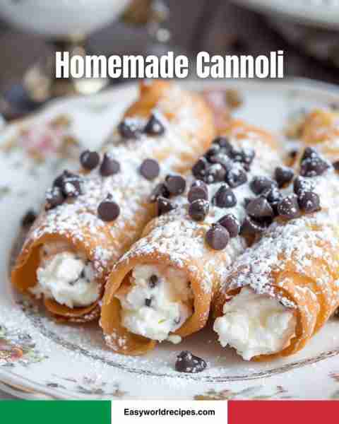 🍨 Homemade Cannoli 🇮🇹🍫 Crispy shells filled with creamy ricotta and chocolate chips—Sicilian sweet...