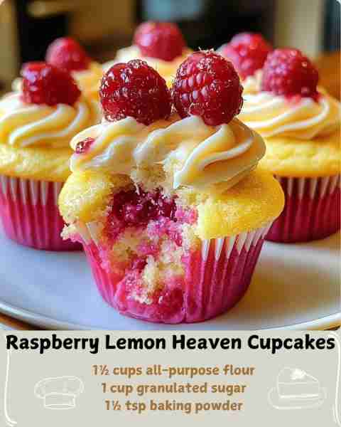 🍓 Raspberry Lemon Heaven Cupcakes 🍋 🍰 Ingredients (Makes 18–20 cupcakes) For the Cupcakes: 1½ cup...
