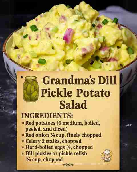 Grandma’s Dill Pickle Potato Salad 😋 🥔 Ingredients: • Red potatoes (6 medium, boiled, peeled, and...