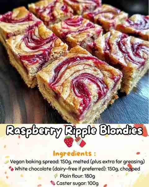 Raspberry Ripple Blondies 🍓🍫 These gooey raspberry ripple blondies are an irresistible mix of swee...