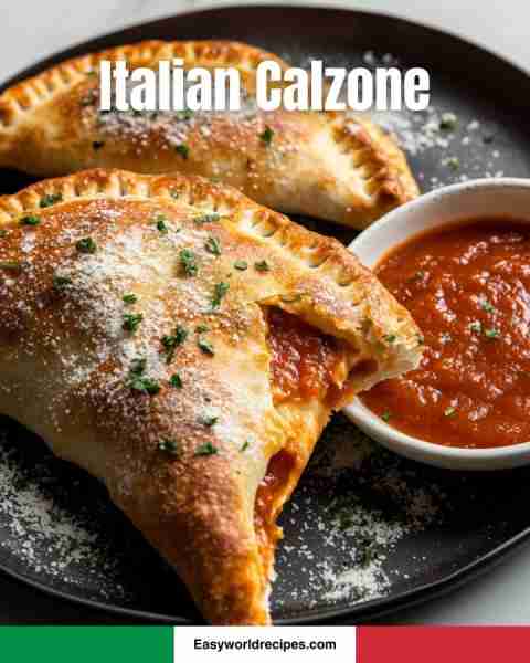 🍕 Italian Calzone 🇮🇹🧀 Golden pockets of pizza dough stuffed with melty cheese and sauce—hot, heart...