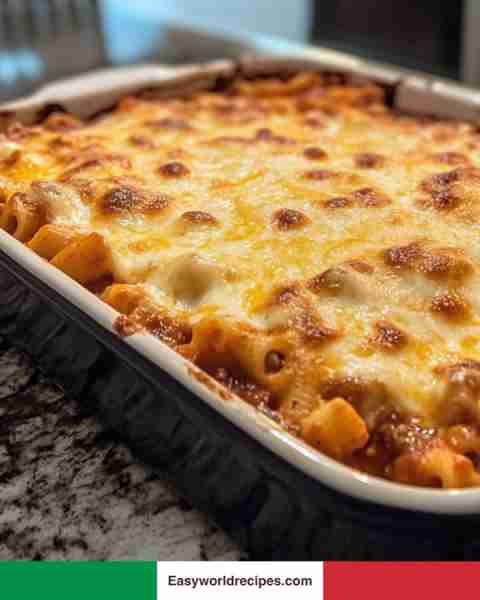 🇮🇹 Baked Ziti al Forno 🍝🧀 Comforting baked pasta with rich tomato meat sauce and bubbling cheese....