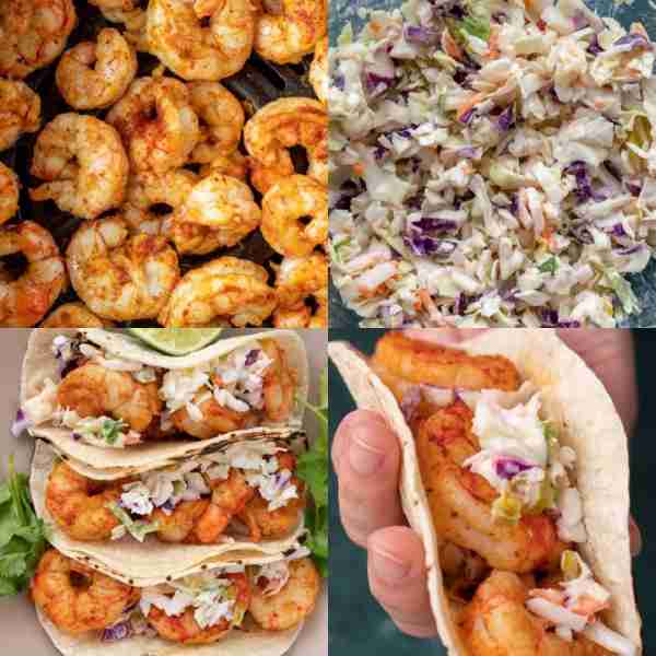 These Shrimp Tacos with Slaw are made in the air fryer and require just 10 minutes of work!