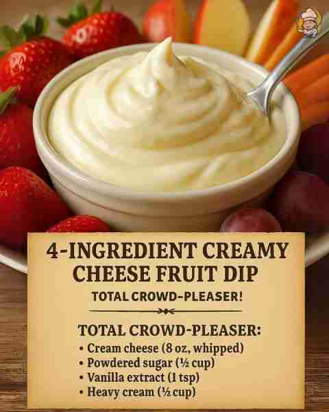 🍓 Just 4 Ingredients, and Everyone Licks the Bowl Clean! This Cream Cheese Fruit Dip is fluffy, swe...
