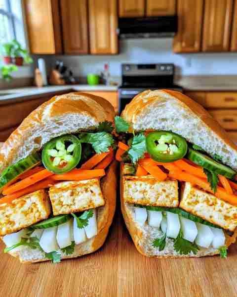 Deliciously Easy Vegan Banh Mi with Lemongrass Tofu Delight 🥕🥖😋 Ingredients: For the Marinated To...