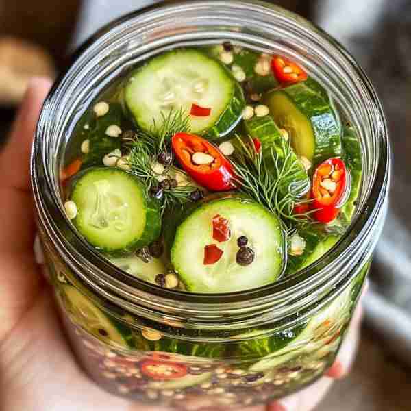 Ostre Ogórki Małosolne z Koperkiem 🥒🌶️ 📝 składniki: 3 szklanki małych ogórków gruntowych 🥒 ½ szkl...