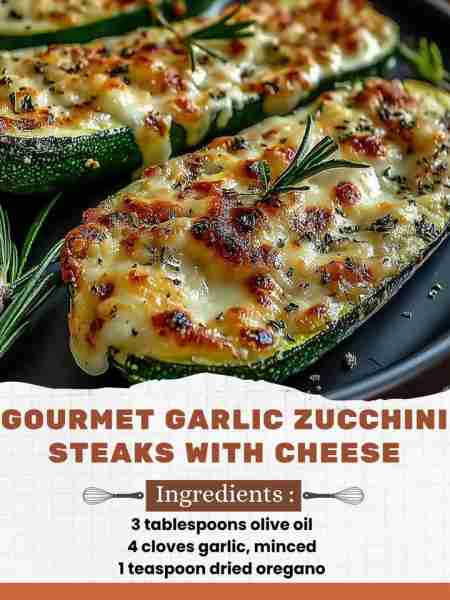 Gourmet Garlic Zucchini Steaks with Cheese Ingredients: 3 large zucchinis, sliced into 1-inch thick...