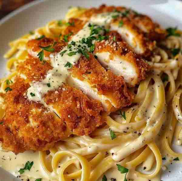 Crispy Chicken with Creamy Pasta 🍝🍗🧀 Ingredients: For the Crispy Chicken: - 2 boneless, skinless...