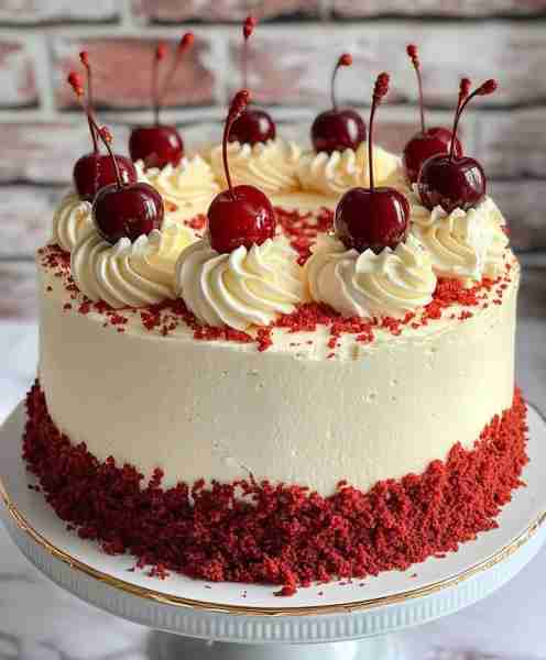 🍒 Cherry Red Velvet Cake 🍰 Cake Ingredients: • 2½ cups flour • 1½ cups sugar • 2 tbsp red food col...
