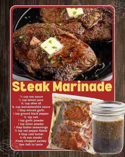 THE BEST STEAK MARINADE! ⅓ cup soy sauce ⅓ cup lemon juice ½ cup olive oil ¼ cup worcestershire sauc...